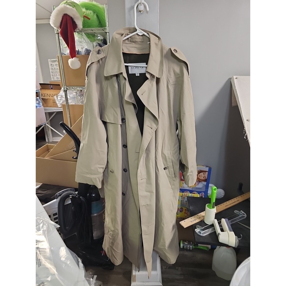 Towne by London Fog Men Khaki Double Breasted Trench Coat with Liner Size 42 Reg